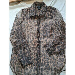 Sheer Black Brown Animal Leopard Cheetah Print Chiffon Bl